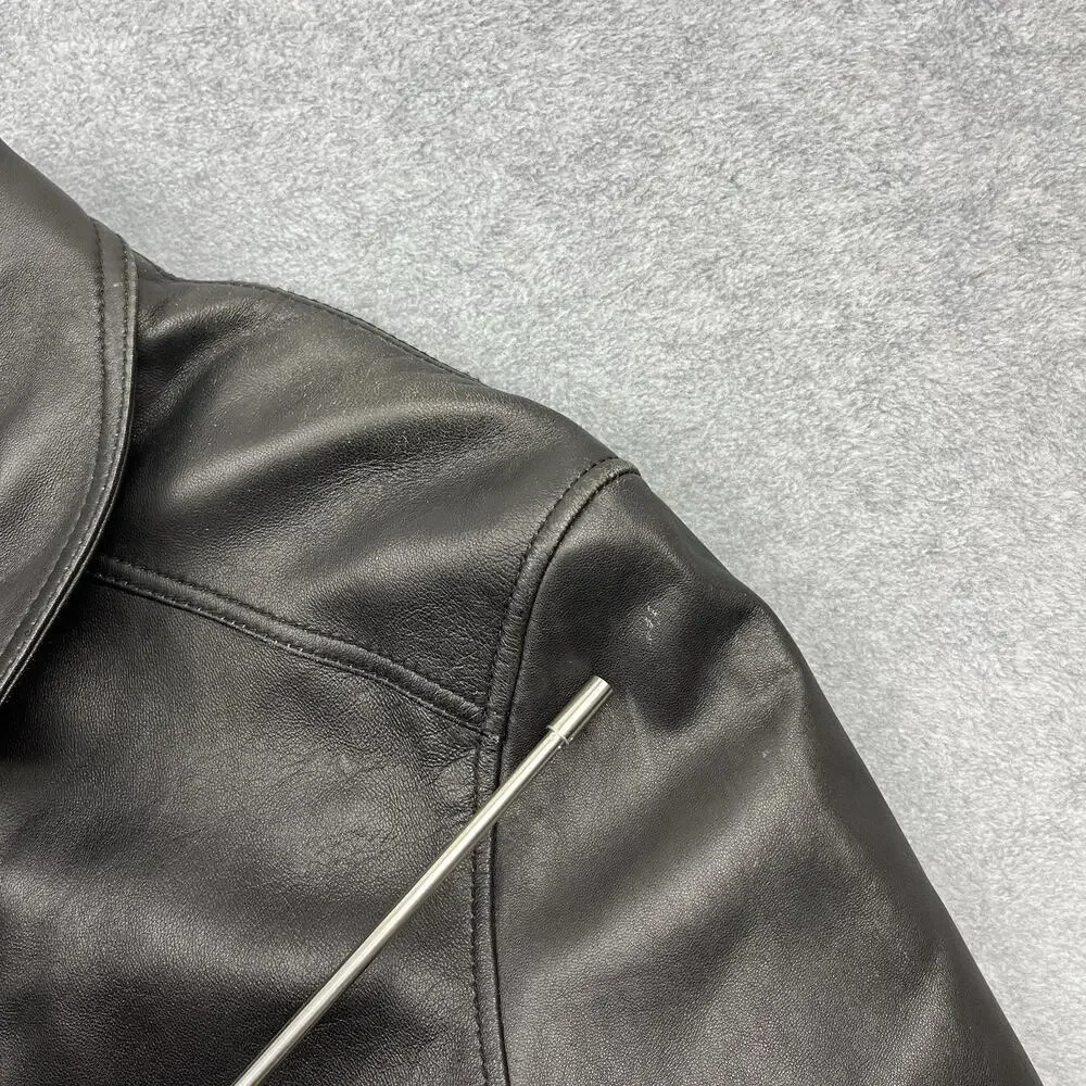 Vintage Men's Tommy Hilfiger Black Leather Bomber Jacket Zip Front Lined XL